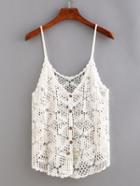 Romwe Buttoned Front Hollow Out Crochet Cami Top