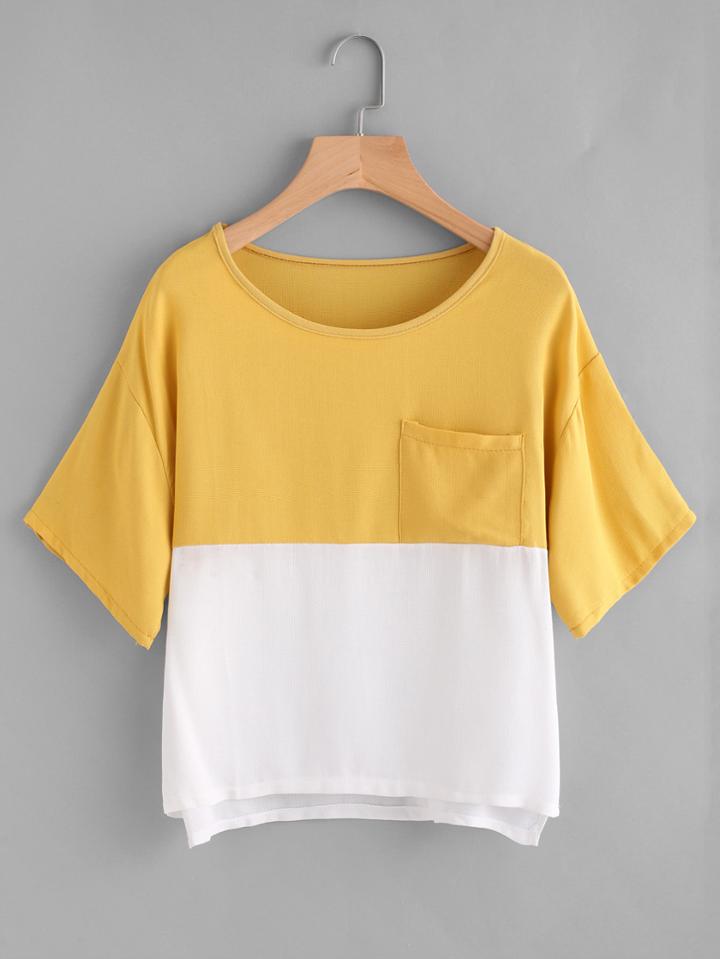 Romwe Color Block Dip Hem Tee