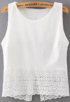 Romwe Lace Hem Back Split White Tank Top