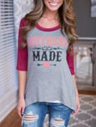 Romwe Burgundy Raglan Sleeve Letter Print T-shirt