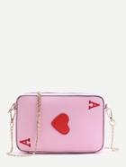 Romwe Letter Embroidered Heart Patch Cross Body Bag