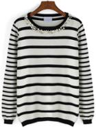 Romwe Round Neck Striped Bead Sweater