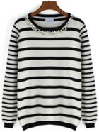 Romwe Round Neck Striped Bead Sweater