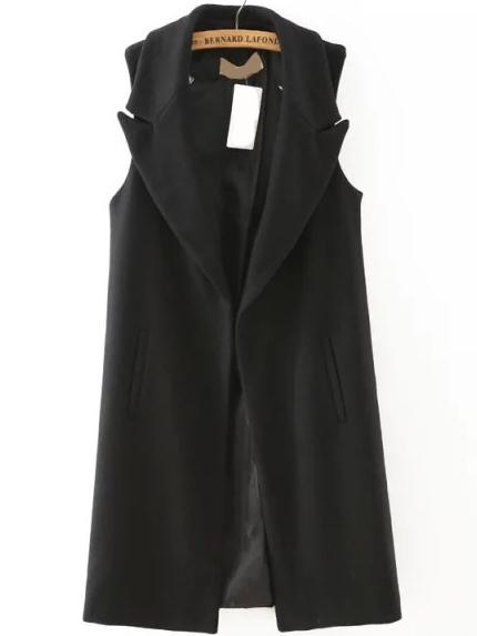 Romwe Women Lapel Long Vest With Pockets