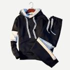 Romwe Guys Contrast Panel Letter Print Hooded Sweatshirt With Drawstring Pants