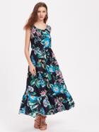 Romwe Allover Florals Drawstring Tiered Dress