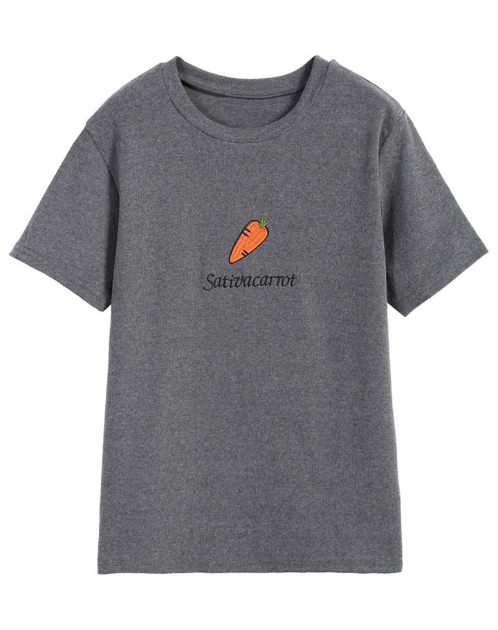 Romwe Carrot Print Grey T-shirt