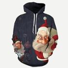 Romwe Men Christmas Santa Claus Print Hooded Sweatshirt