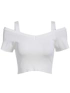 Romwe Open Shoulder Knit Crop White Top