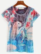 Romwe Multicolor Cartoon Print T-shirt
