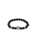 Romwe Obsidian With Silver Lionhead Bracelet