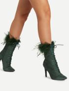 Romwe Faux Fur Point Toe Lace Up Ankle Boots