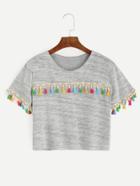 Romwe Heather Grey Tassel Trim T-shirt