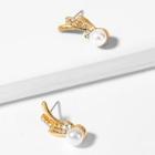 Romwe Faux Pearl Decorated Metal Stud Earrings