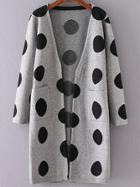 Romwe Grey Polka Dot Collarless Long Sweater Coat