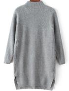 Romwe Mock Neck Dip Hem Split Grey Sweater Dress