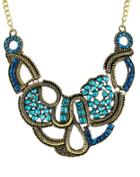 Romwe Blue Gemstone Gold Chain Necklace