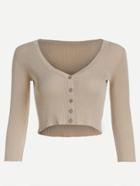 Romwe Apricot Button Front Ribbed Knit Crop Top
