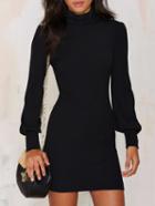 Romwe Black High Neck Slim Bodycon Dress