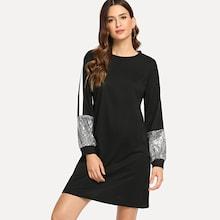 Romwe Contrast Tape Sequin Sleeve Sweatshirt Dress