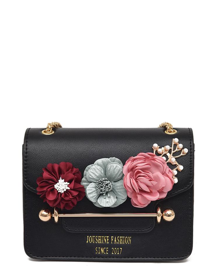 Romwe 3d Flower Faux Pearl Detail Chain Bag