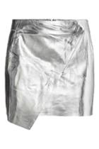 Romwe Romwe Metalic Asymmetric Silvery Pu Skirt