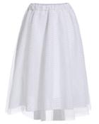 Romwe Elastic Waist Plaid Mesh White Skirt