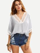 Romwe Contrast V Neck Hollow Out Loose Top