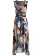 Romwe Sleeveless Abstract Print Chiffon Dress