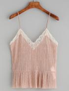 Romwe Pink Lace Trim Peplum Cami Top