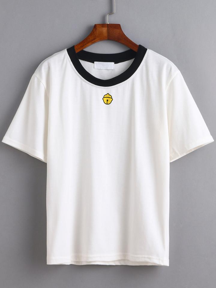 Romwe White Contrast Trim Bell Print T-shirt