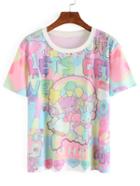 Romwe Contrast Collar Colorful Print T-shirt