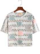 Romwe Allover Bear Print T-shirt - Green