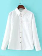 Romwe Button-down Pocket White Blouse