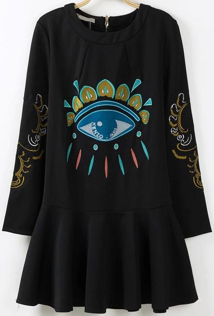 Romwe Eye Embroidered Flouncing Dress
