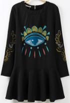 Romwe Eye Embroidered Flouncing Dress