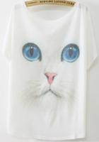 Romwe Cat Print Batwing Loose T-shirt