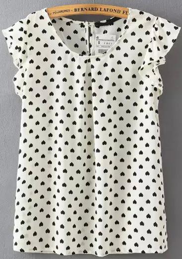 Romwe White Ruffle Sleeve Spade Print Loose Blouse