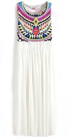 Romwe White Fling Sleeveless Argyle Triangle Geometric Tribal Print Chiffon Dress