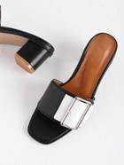 Romwe Buckle Design Color Block Heeled Sandals
