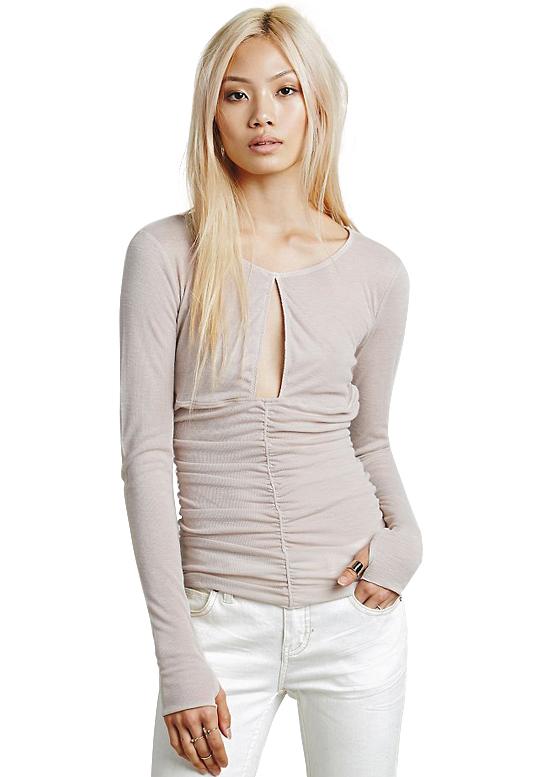 Romwe Hollow Slim Light Brown T-shirt