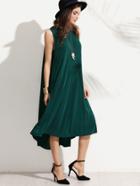 Romwe Green Sleeveless Shift High Low Dress