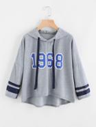 Romwe Varsity Print Drop Shoulder Marled Hoodie