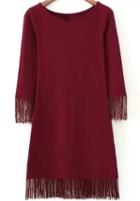 Romwe Round Neck Tassel Slim Red Dress