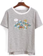Romwe Dip Hem Striped Smurfs Print T-shirt