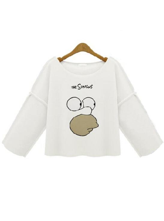 Romwe Simpson Print Crop White T-shirt