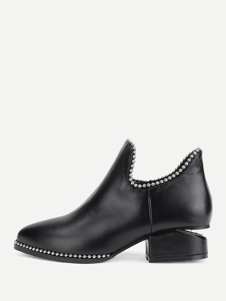 Romwe Metal Beads Trim Pu Ankle Boots