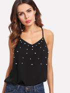 Romwe Pearl Embellished Cami Top