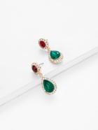 Romwe Contrast Gemstone Design Drop Earrings