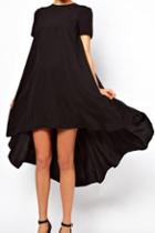 Romwe Romwe Asymmetric Pleated Sheer Black Dress